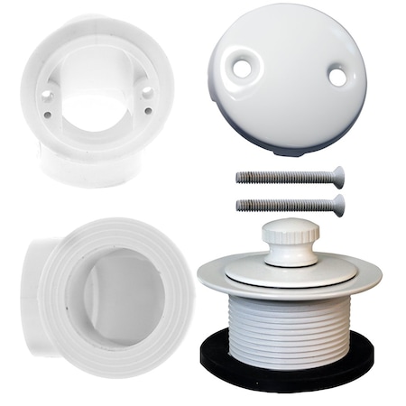 Westbrass PVC 1-1/2" Plumber's Pack Pull & Drain Bathtub Drain with Two-Hole Overflow, Powder Coat White D572-50